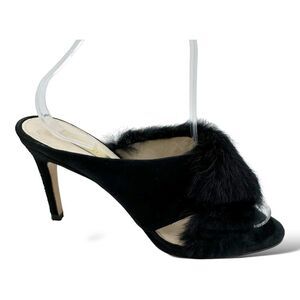 Louise Et Cie Halloway Rabbit Fur Stiletto Heel Mule Sandals Black Size‎ 8.5